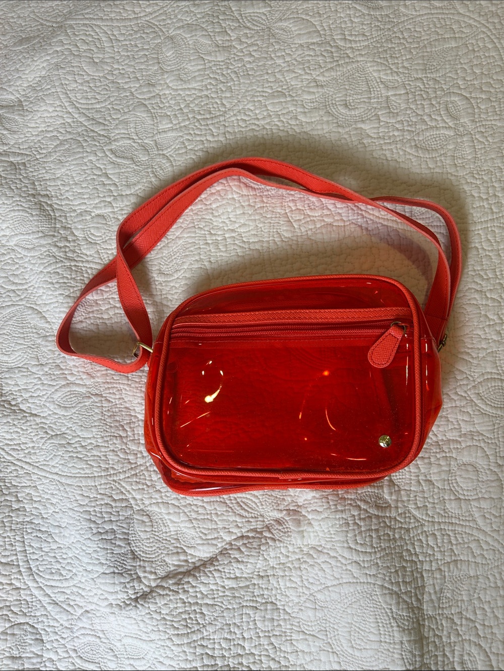 Clear Red Crossbody Bag with Adjustable Strap